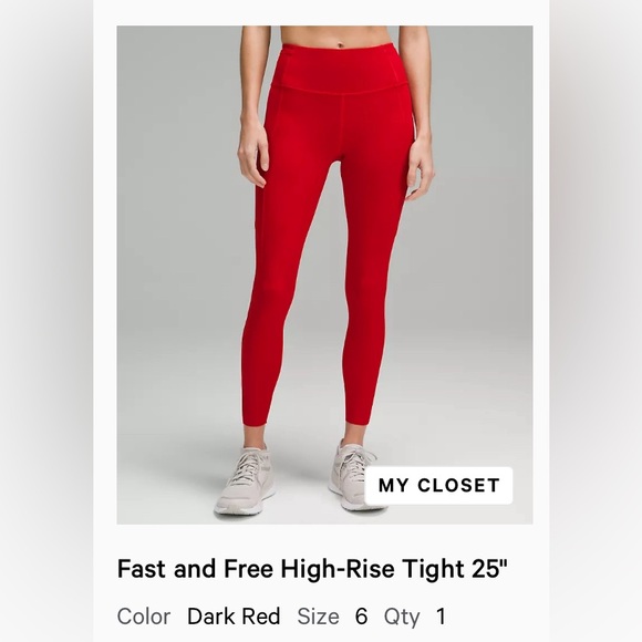 Lululemon - Fast and Free Tight 25” - Dark Red - Size 6 - Picture 1 of 4
